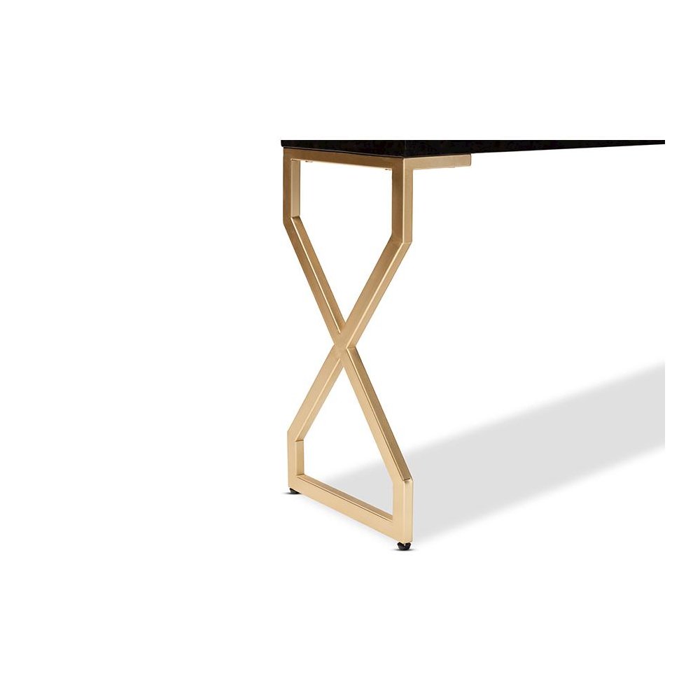 Dark Brown Faux Leather Upholstered Gold Finished 2-Drawer Console Table. Picture 7