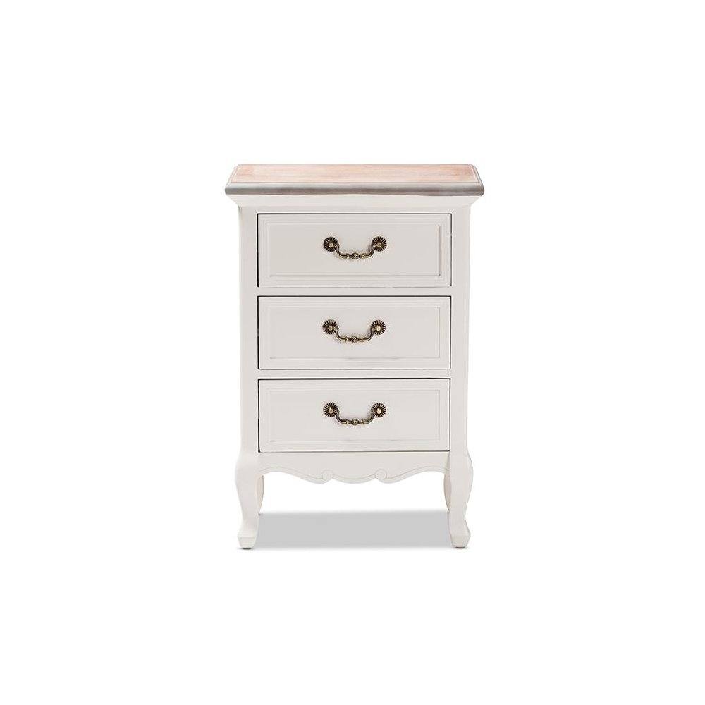 Baxton Studio Capucine Antique French Country Cottage Two Tone Natural Whitewashed Oak and White Finished Wood 3-Drawer Nightstand. Picture 3