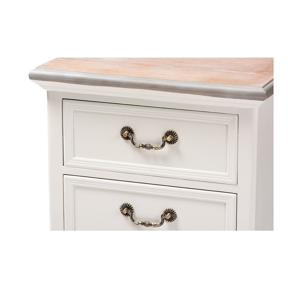 Baxton Studio Capucine Antique French Country Cottage Two Tone Natural Whitewashed Oak and White Finished Wood 3-Drawer Nightstand. Picture 7
