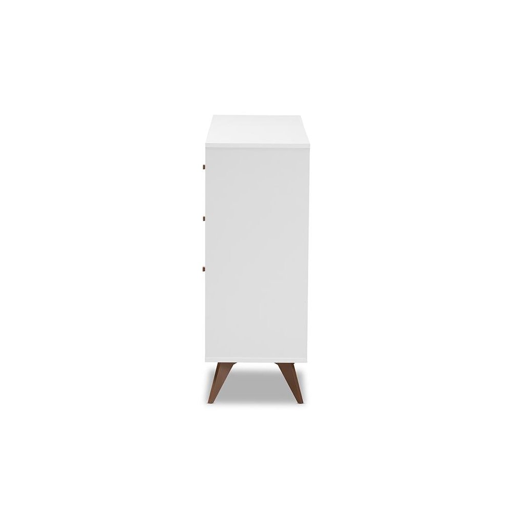 Savino Mid-Century Modern White and Walnut Finished Wood Wine Cabinet. Picture 4