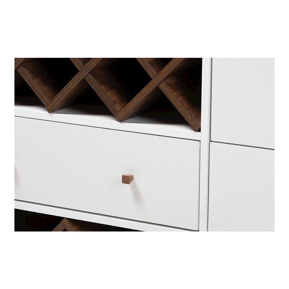 Savino Mid-Century Modern White and Walnut Finished Wood Wine Cabinet. Picture 5