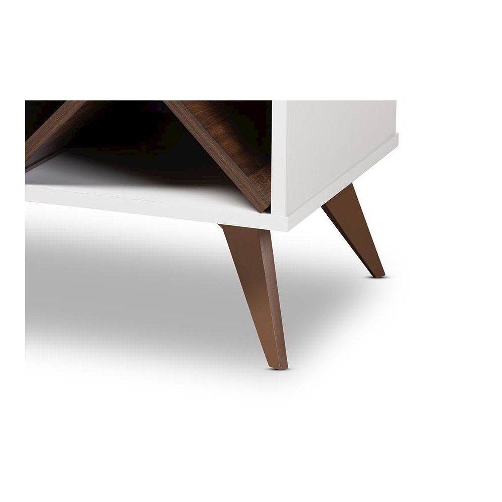 Savino Mid-Century Modern White and Walnut Finished Wood Wine Cabinet. Picture 6