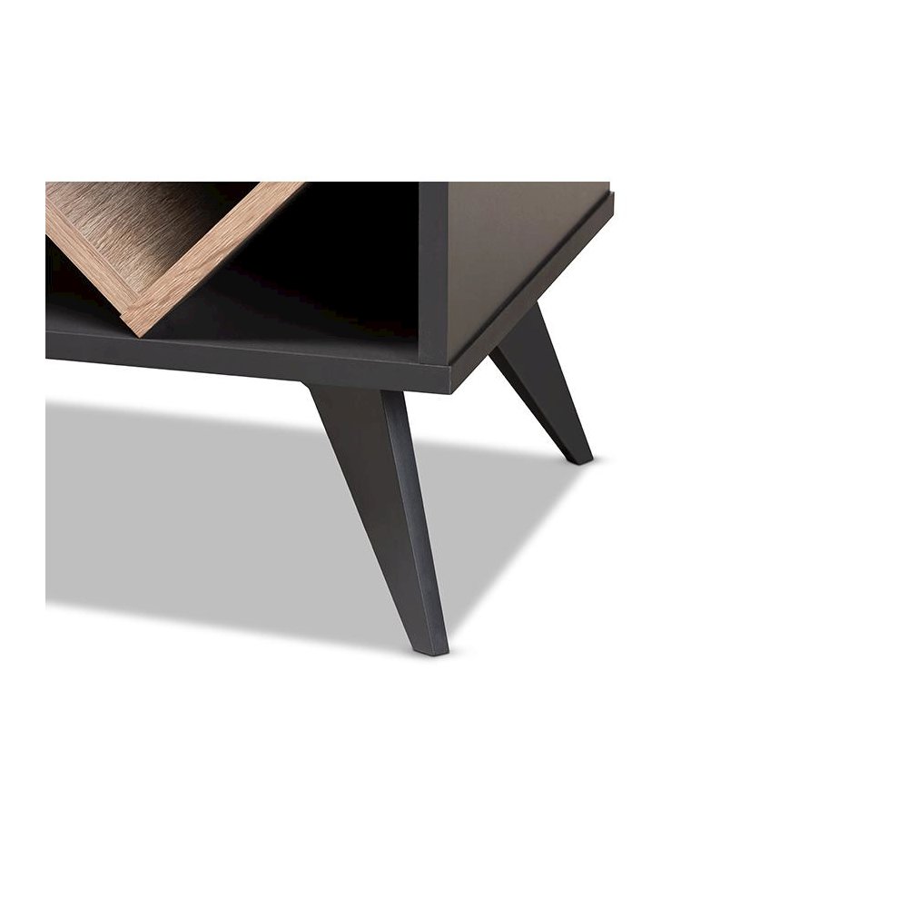 Savino Mid-Century Modern Dark Grey and Oak Finished Wood Wine Cabinet. Picture 6