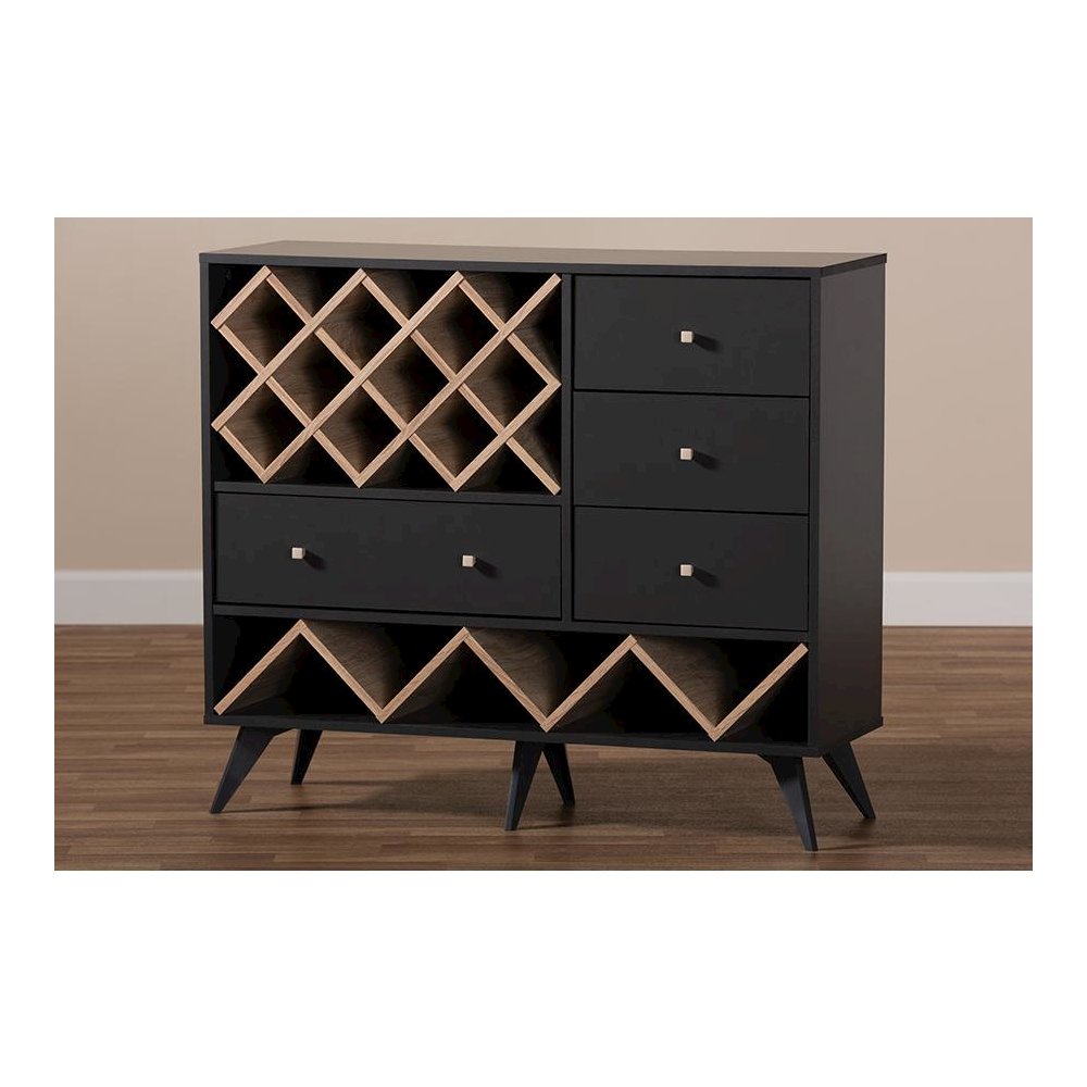 Savino Mid-Century Modern Dark Grey and Oak Finished Wood Wine Cabinet. Picture 8