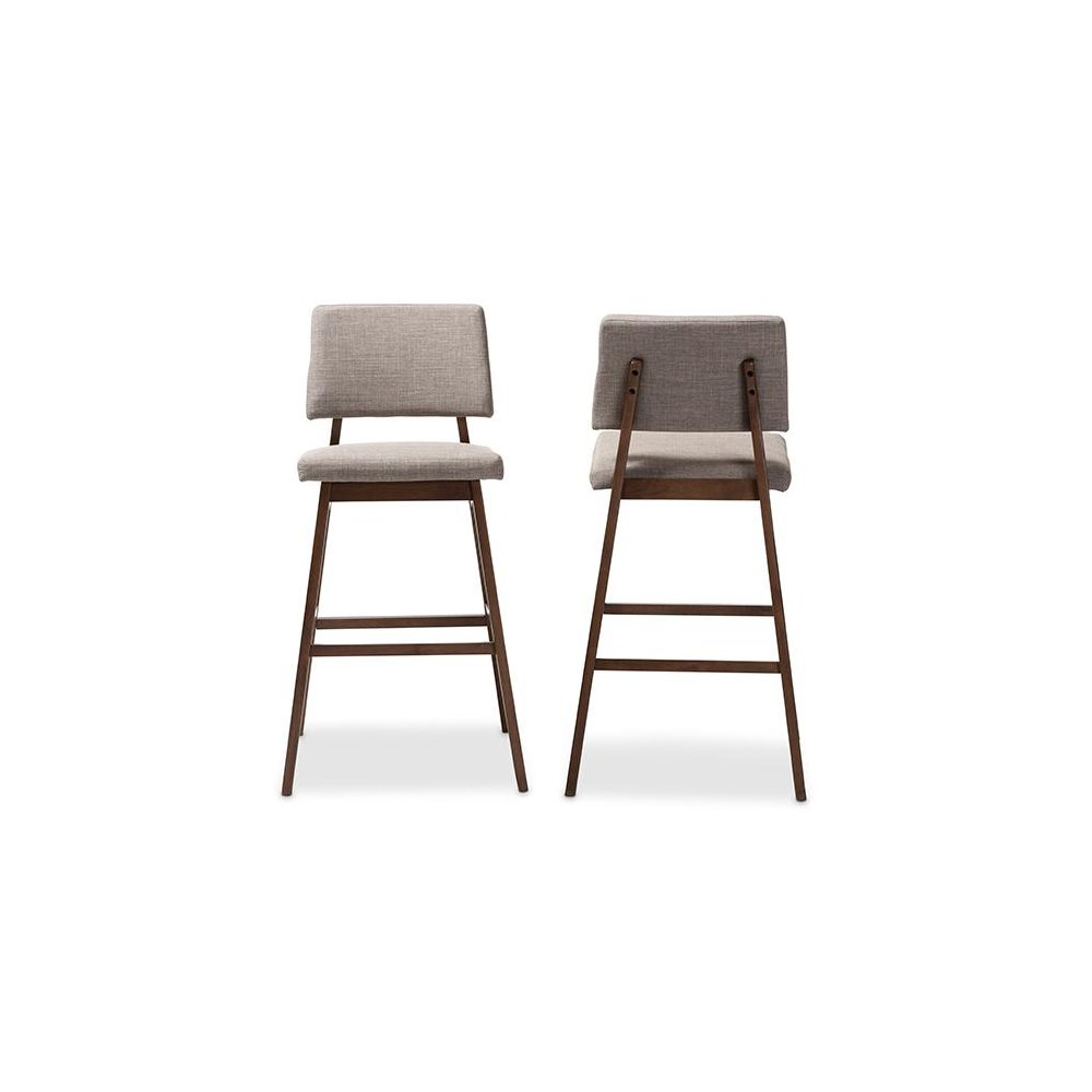 Light Gray Fabric Upholstered and Walnut-Finished Wood Bar Stool Set of 2. Picture 2