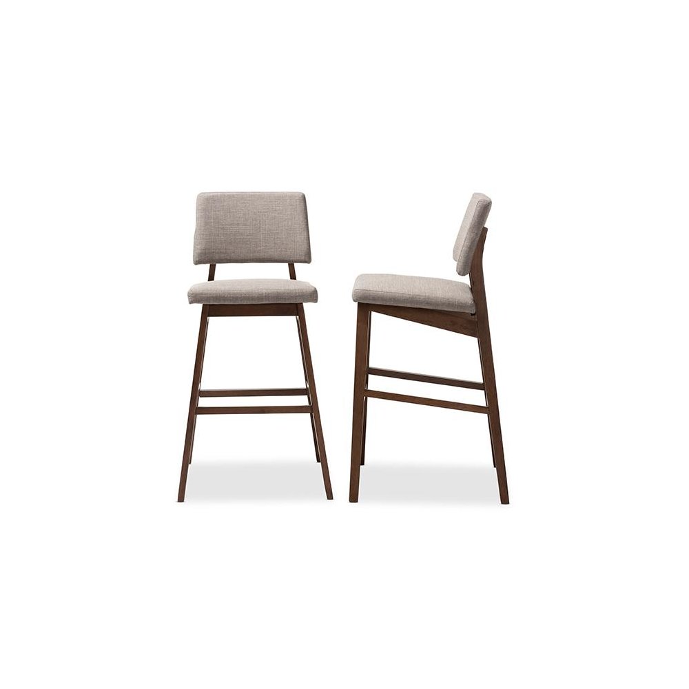 Light Gray Fabric Upholstered and Walnut-Finished Wood Bar Stool Set of 2. Picture 3