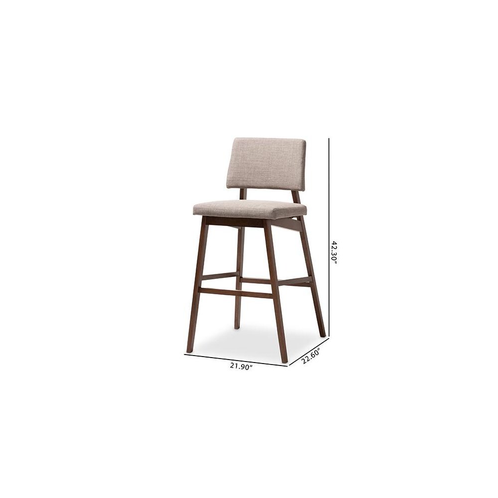 Light Gray Fabric Upholstered and Walnut-Finished Wood Bar Stool Set of 2. Picture 7