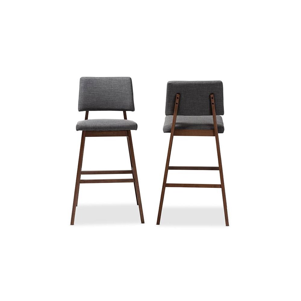 Dark Gray Fabric Upholstered and Walnut-Finished Wood Bar Stool Set of 2. Picture 2