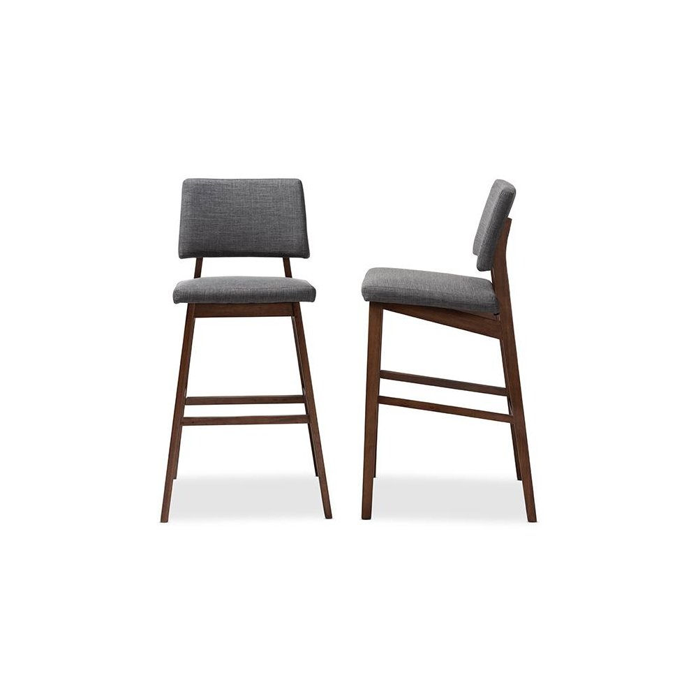 Dark Gray Fabric Upholstered and Walnut-Finished Wood Bar Stool Set of 2. Picture 3