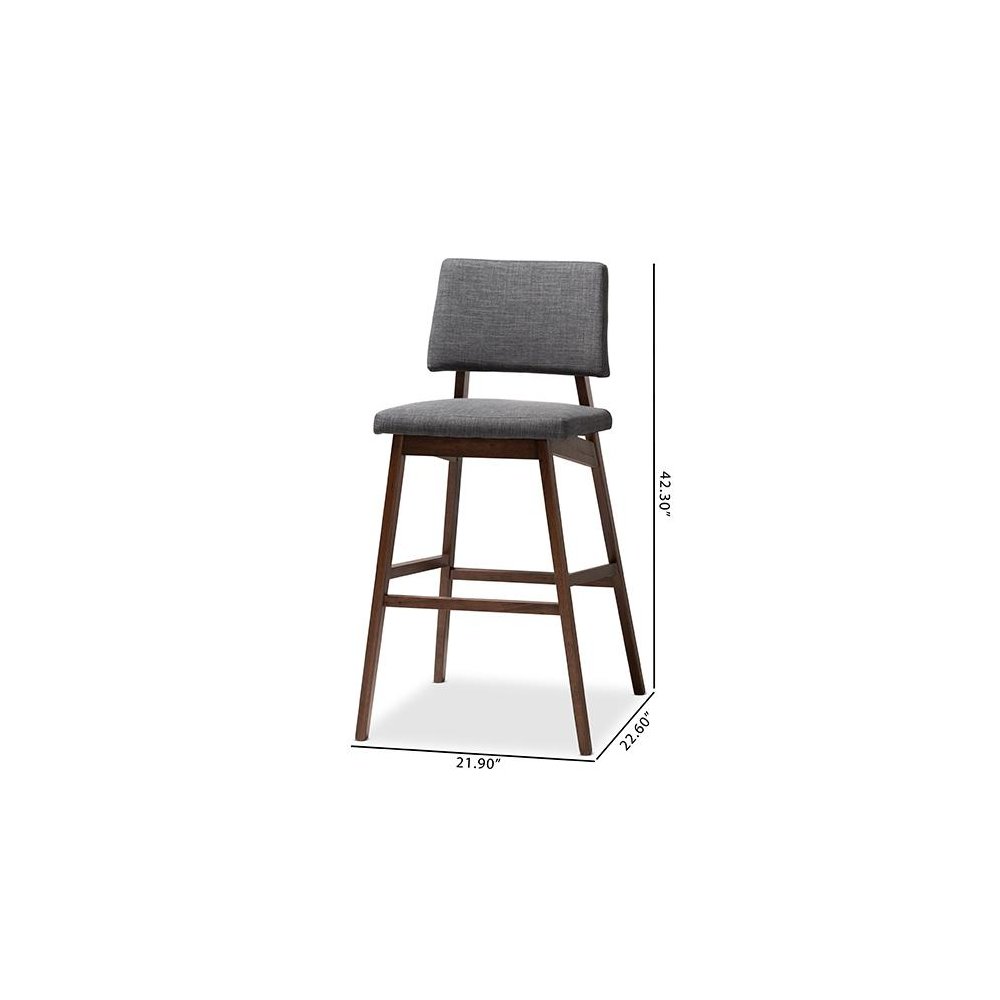 Dark Gray Fabric Upholstered and Walnut-Finished Wood Bar Stool Set of 2. Picture 7