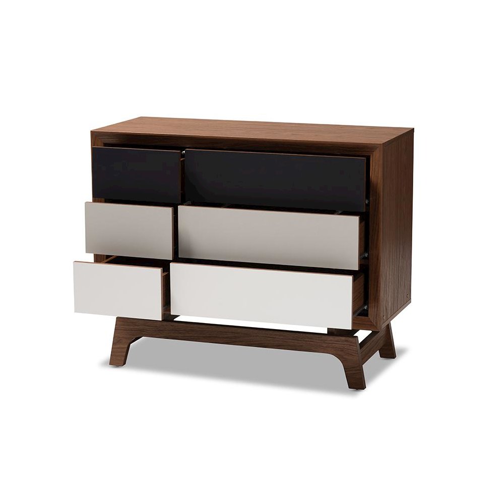 Baxton Studio Svante Mid-Century Modern Multicolor Finished Wood 6-Drawer Chest. Picture 2
