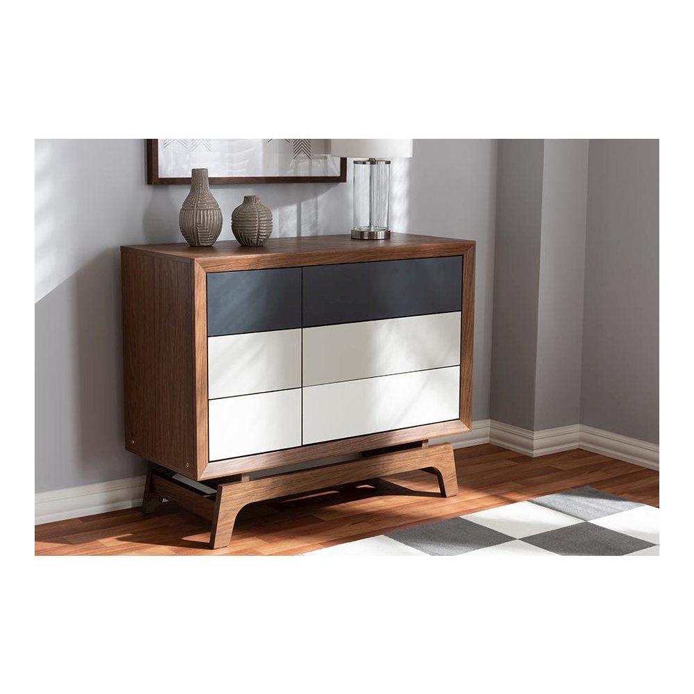 Baxton Studio Svante Mid-Century Modern Multicolor Finished Wood 6-Drawer Chest. Picture 7