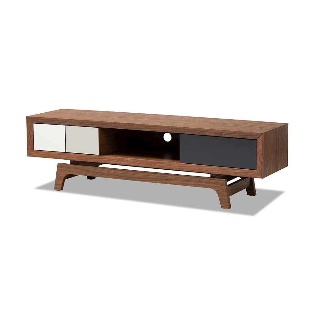Svante Mid-Century Modern Multicolor Finished Wood 3-Drawer TV Stand. Picture 1
