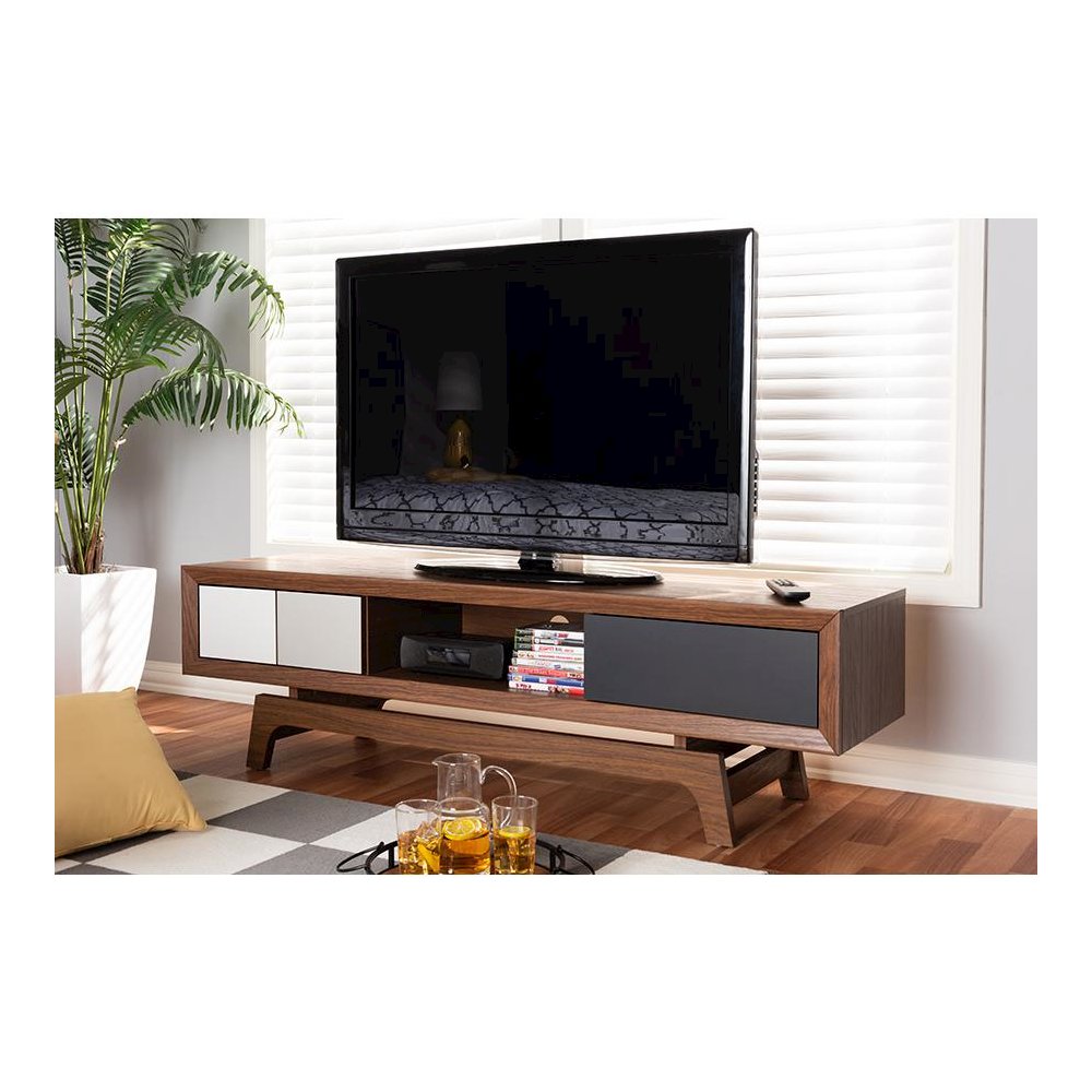 Svante Mid-Century Modern Multicolor Finished Wood 3-Drawer TV Stand. Picture 7