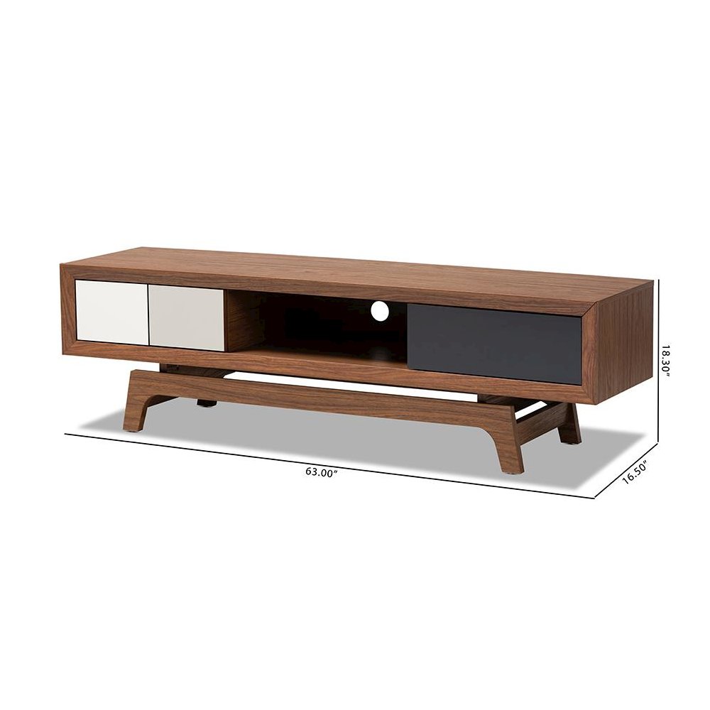 Svante Mid-Century Modern Multicolor Finished Wood 3-Drawer TV Stand. Picture 9