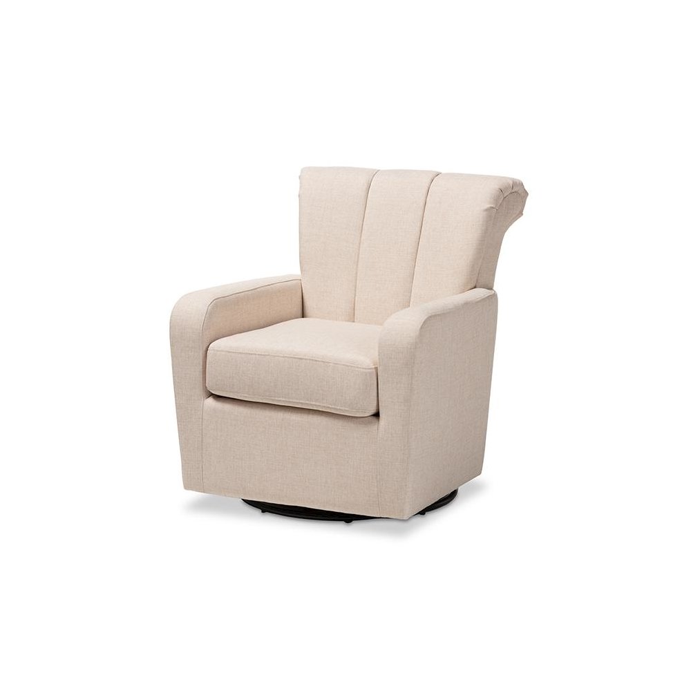 Rayner Modern and Contemporary Beige Fabric Upholstered Swivel Chair. Picture 1