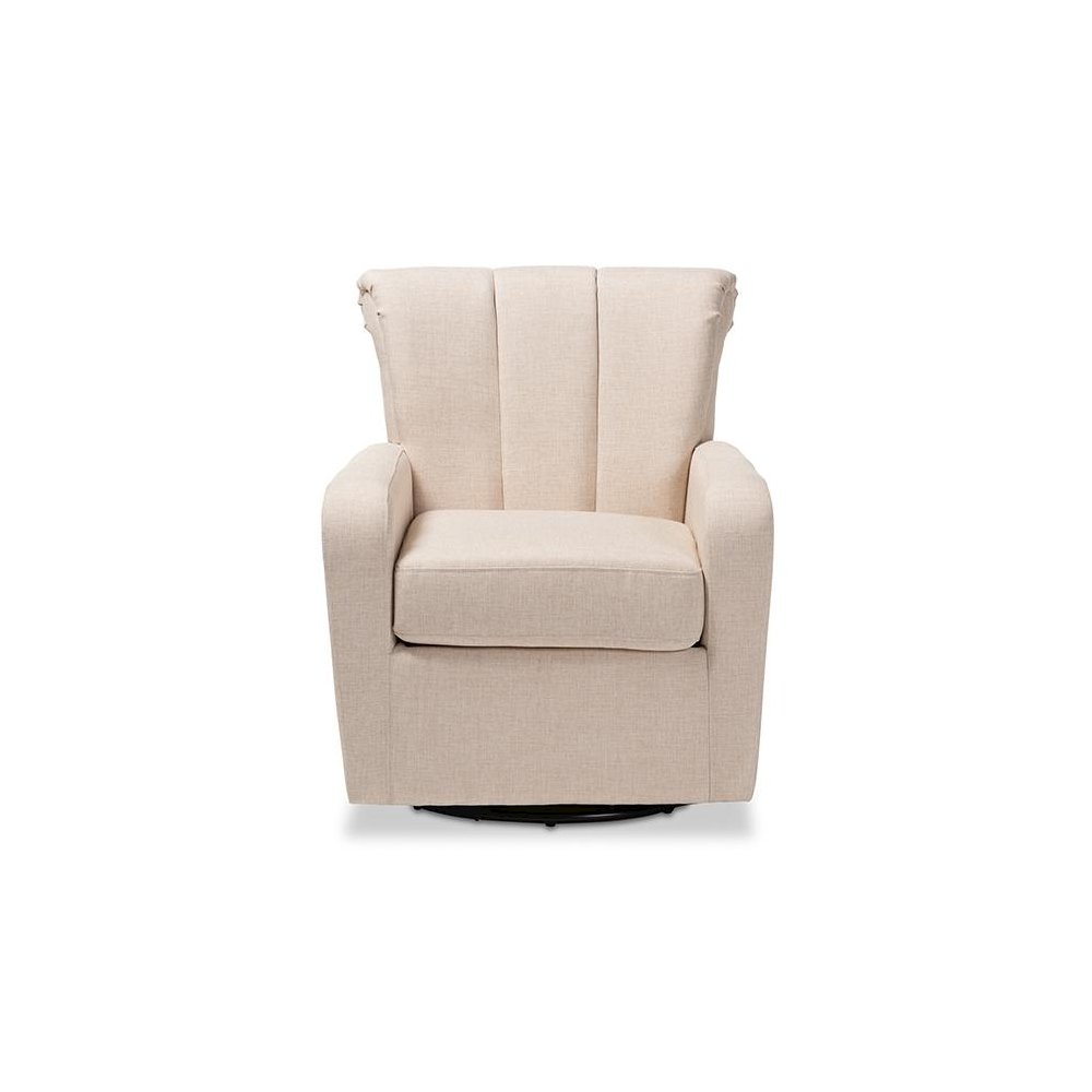 Rayner Modern and Contemporary Beige Fabric Upholstered Swivel Chair. Picture 2