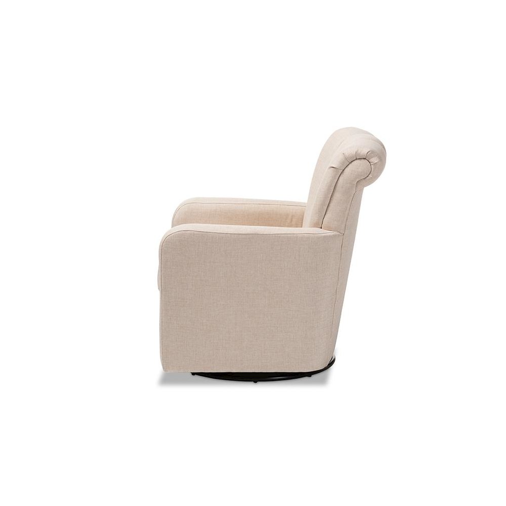 Rayner Modern and Contemporary Beige Fabric Upholstered Swivel Chair. Picture 3