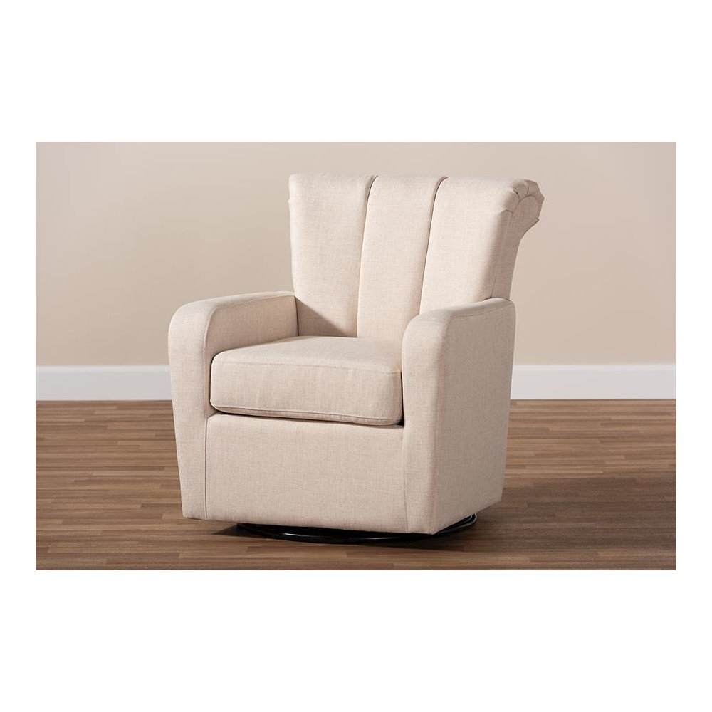 Rayner Modern and Contemporary Beige Fabric Upholstered Swivel Chair. Picture 7