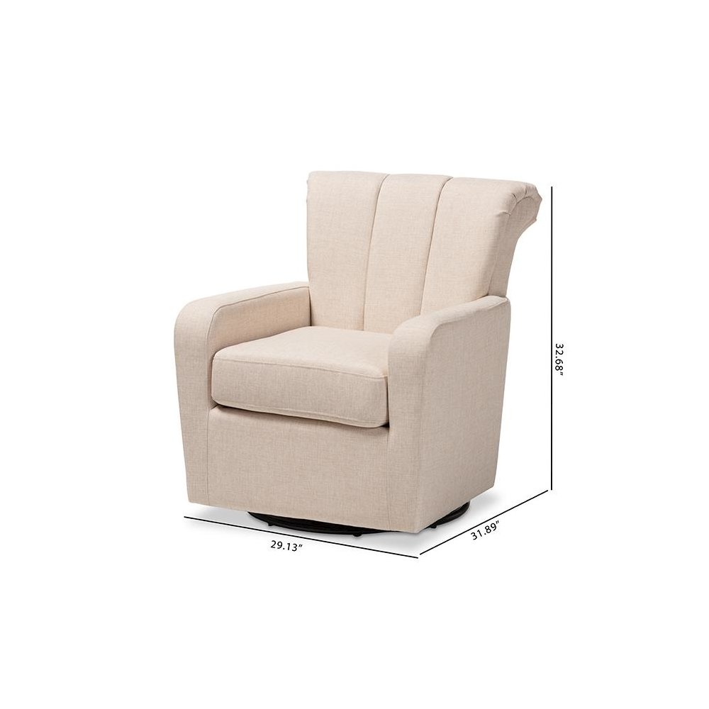 Rayner Modern and Contemporary Beige Fabric Upholstered Swivel Chair. Picture 8
