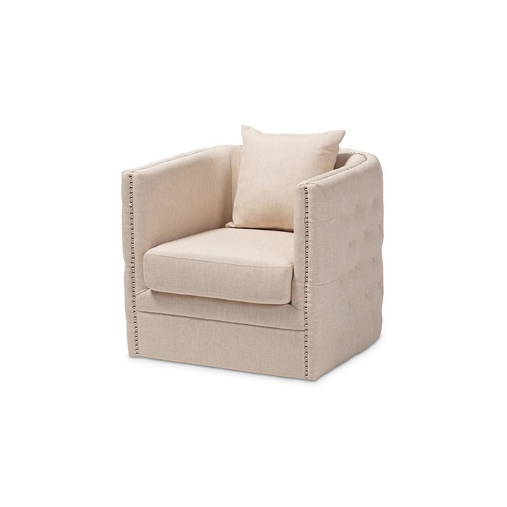 Micah Modern and Contemporary Beige Fabric Upholstered Tufted Swivel Chair. Picture 1