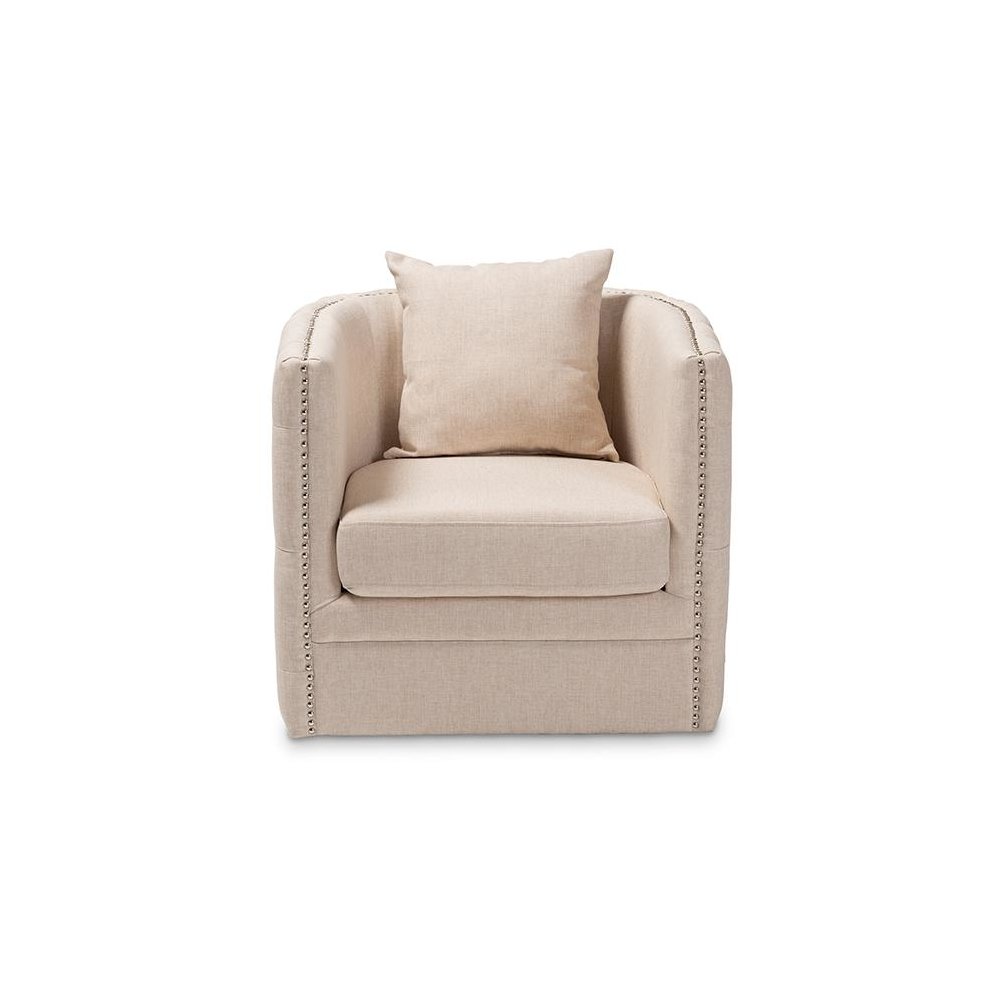 Micah Modern and Contemporary Beige Fabric Upholstered Tufted Swivel Chair. Picture 2