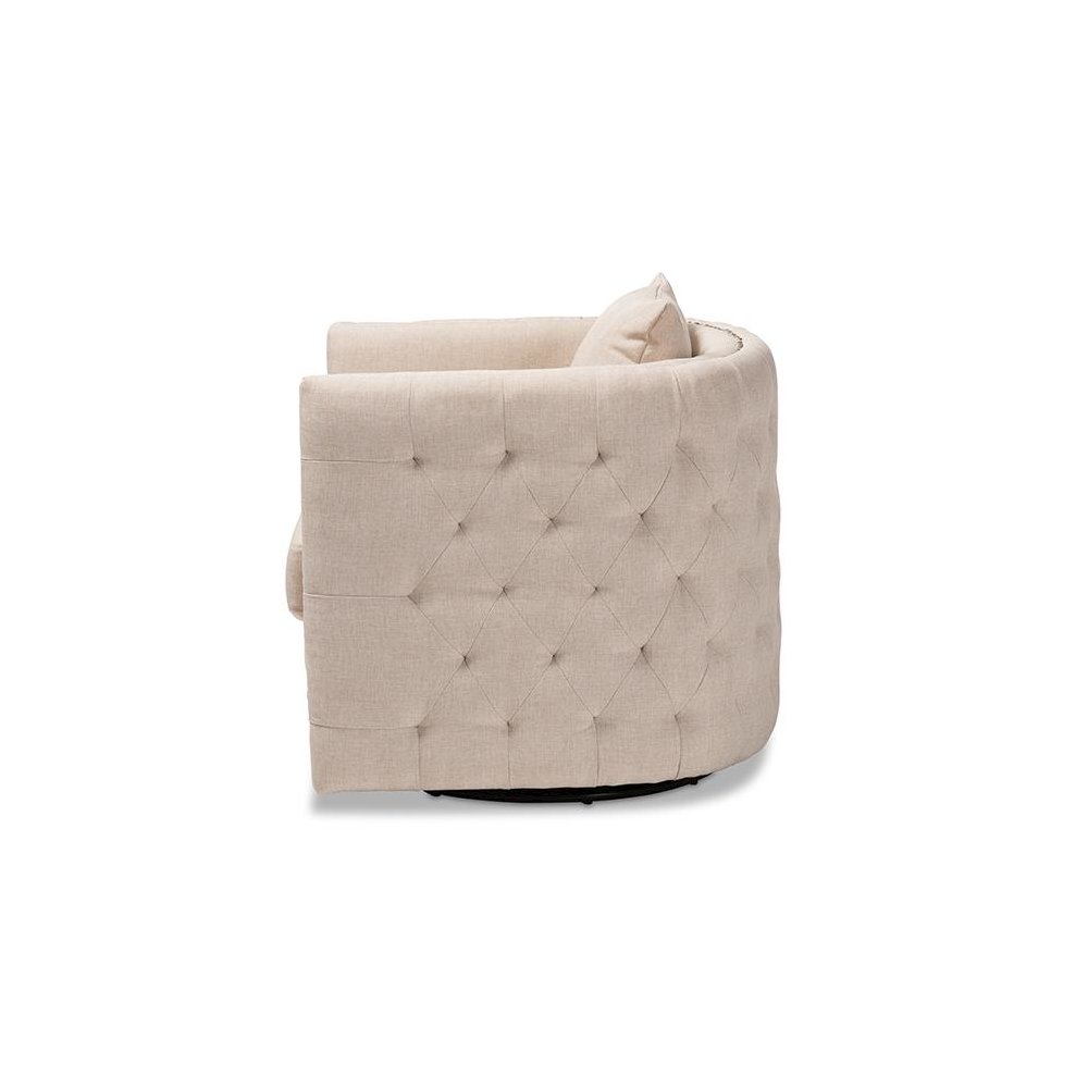 Micah Modern and Contemporary Beige Fabric Upholstered Tufted Swivel Chair. Picture 3