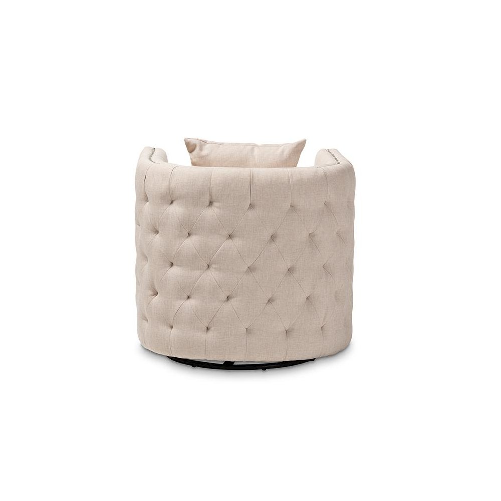 Micah Modern and Contemporary Beige Fabric Upholstered Tufted Swivel Chair. Picture 4