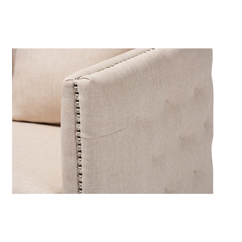 Micah Modern and Contemporary Beige Fabric Upholstered Tufted Swivel Chair. Picture 5