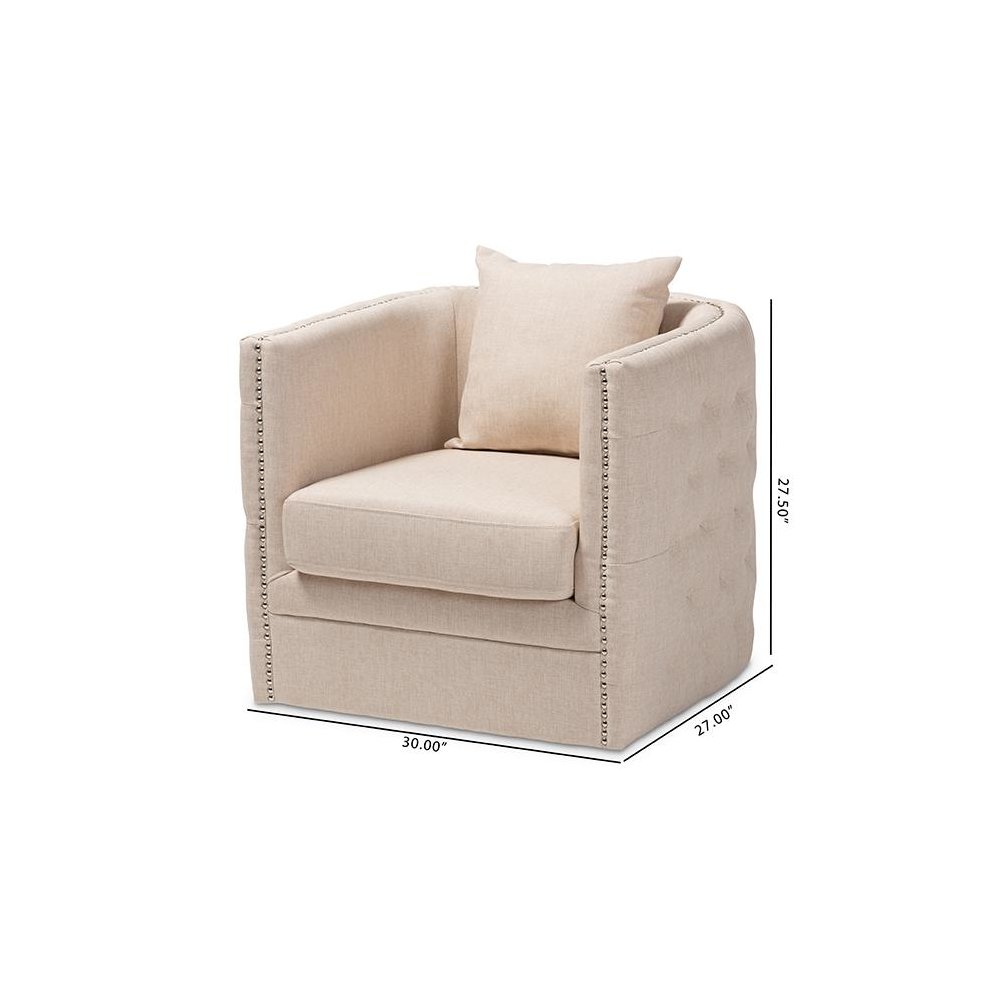 Micah Modern and Contemporary Beige Fabric Upholstered Tufted Swivel Chair. Picture 8