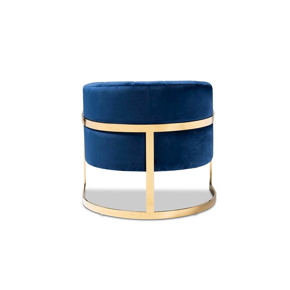 Tomasso Glam Royal Blue Velvet Fabric Upholstered Gold-Finished Lounge Chair. Picture 4