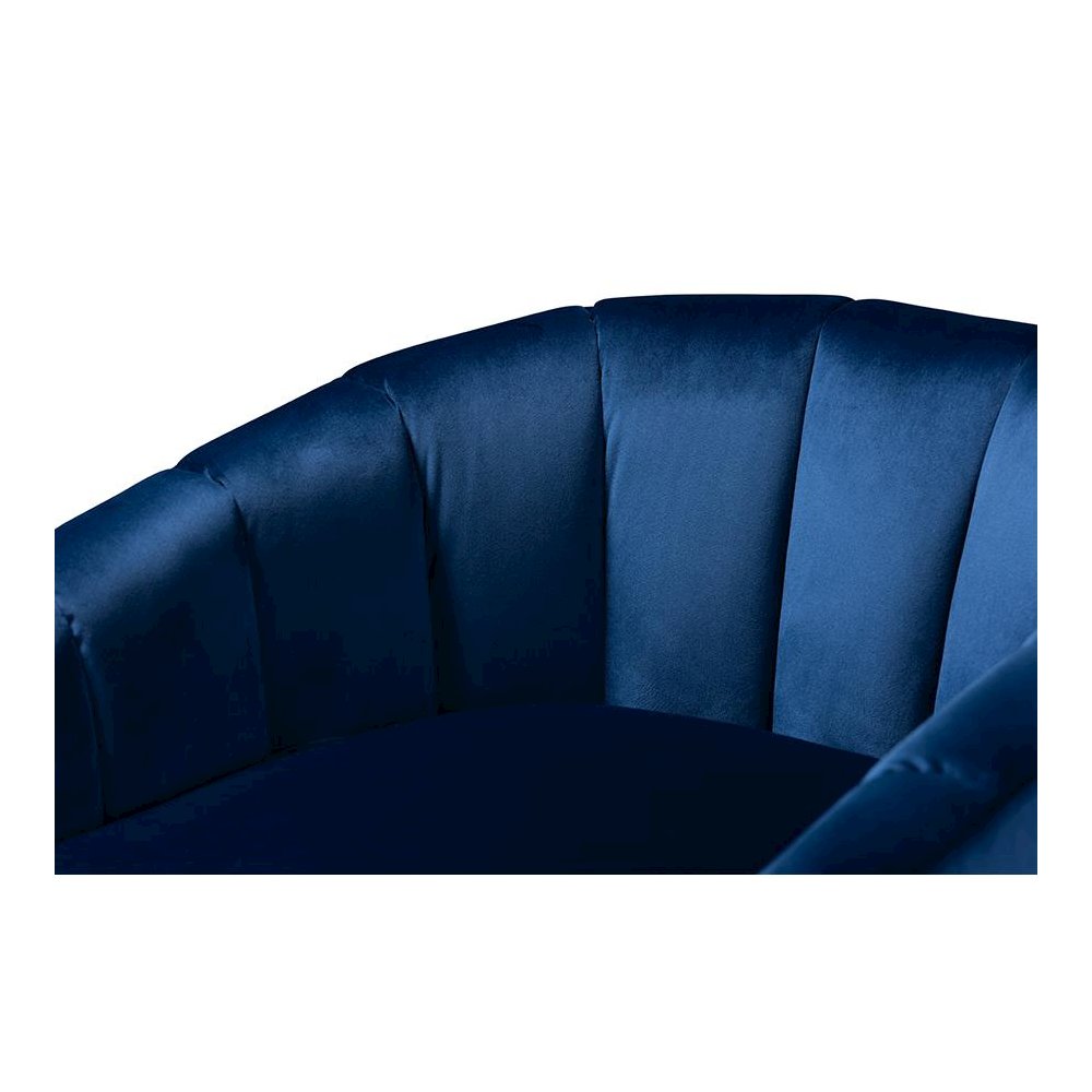 Tomasso Glam Royal Blue Velvet Fabric Upholstered Gold-Finished Lounge Chair. Picture 5