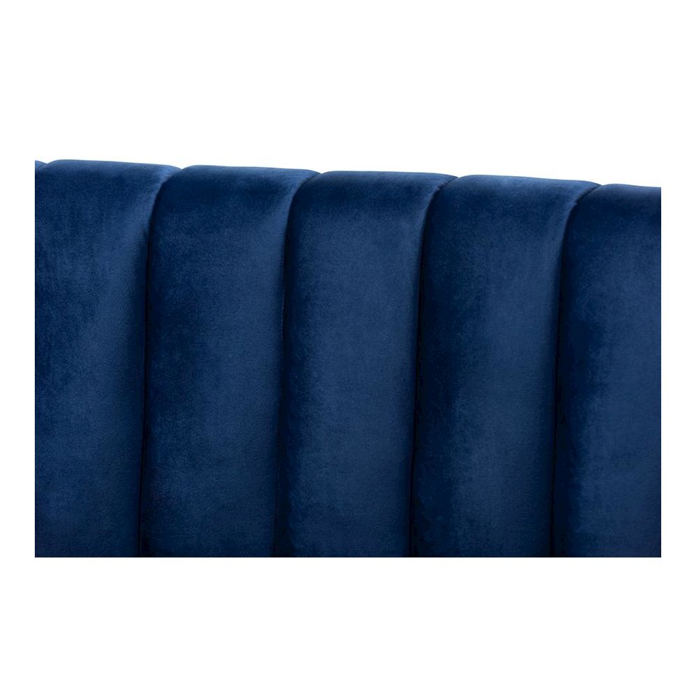 Milena Glam Royal Blue Velvet Fabric Upholstered Gold-Finished Sofa. Picture 5