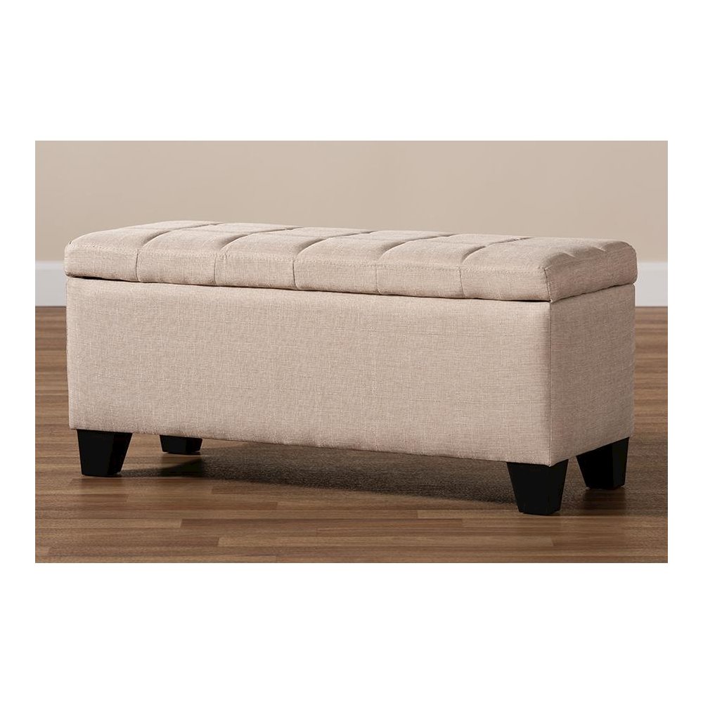 Fera Modern and Contemporary Beige Fabric Upholstered Storage Ottoman. Picture 10