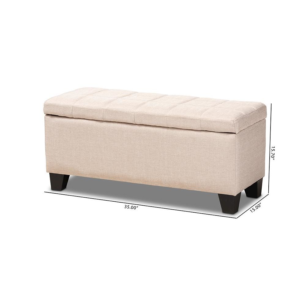 Fera Modern and Contemporary Beige Fabric Upholstered Storage Ottoman. Picture 11