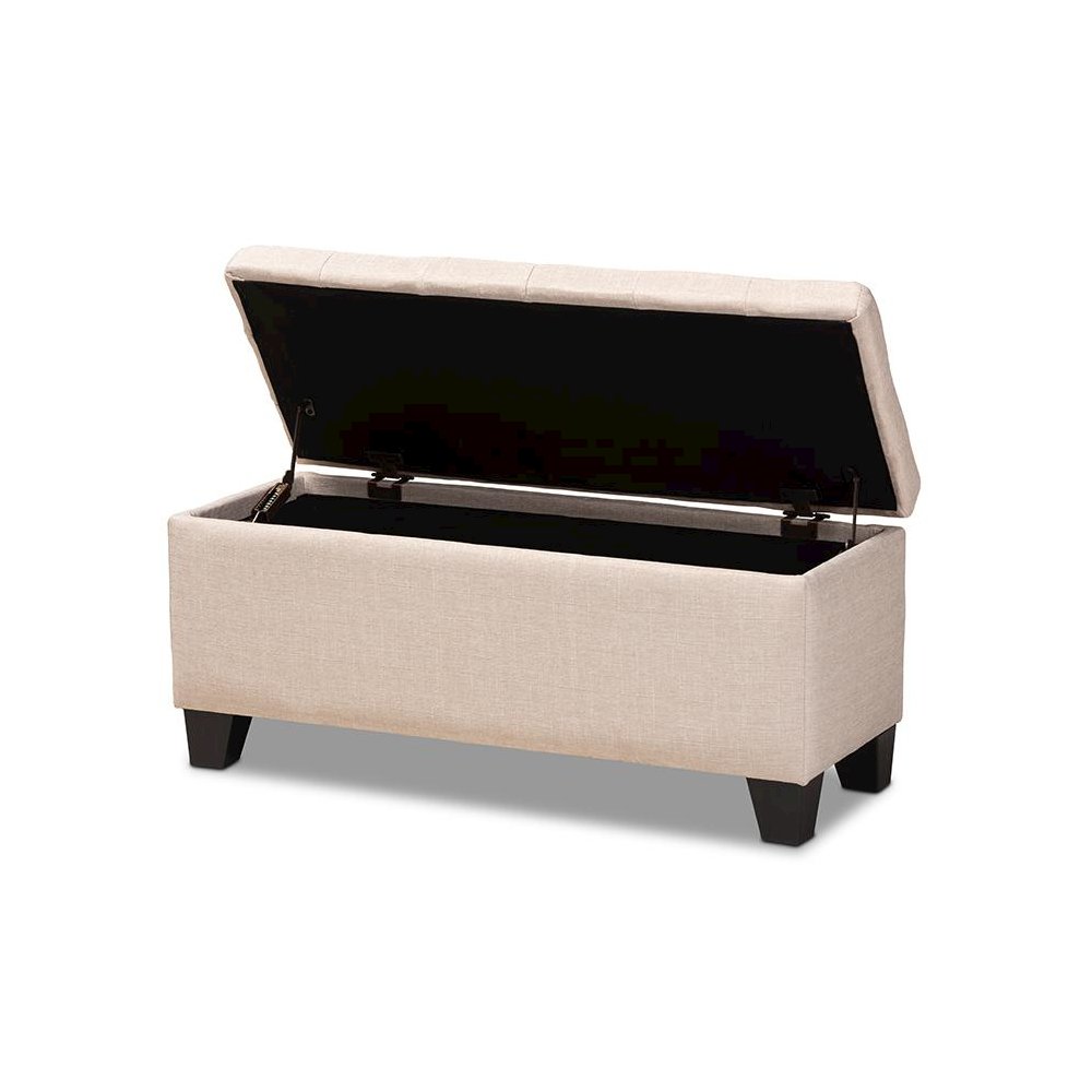 Fera Modern and Contemporary Beige Fabric Upholstered Storage Ottoman. Picture 2