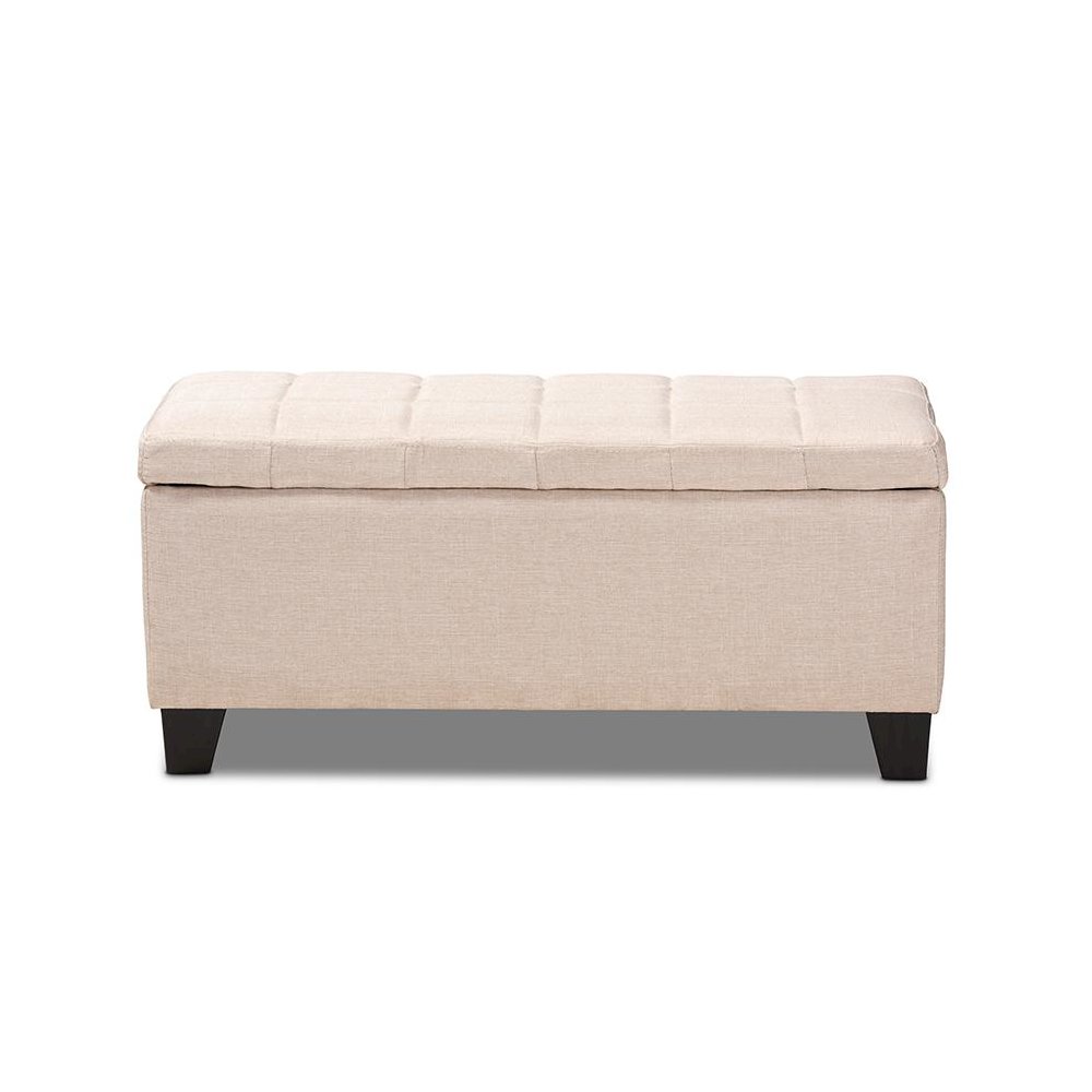 Fera Modern and Contemporary Beige Fabric Upholstered Storage Ottoman. Picture 3