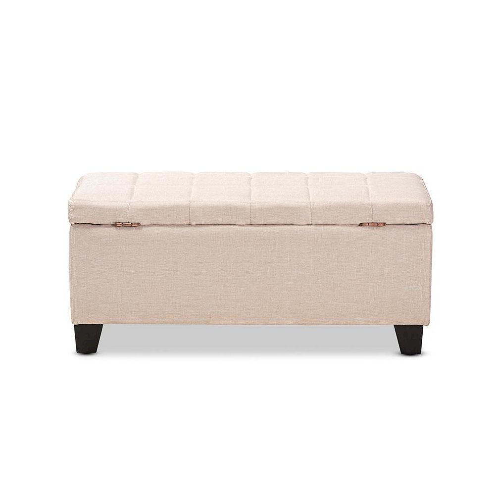 Fera Modern and Contemporary Beige Fabric Upholstered Storage Ottoman. Picture 5