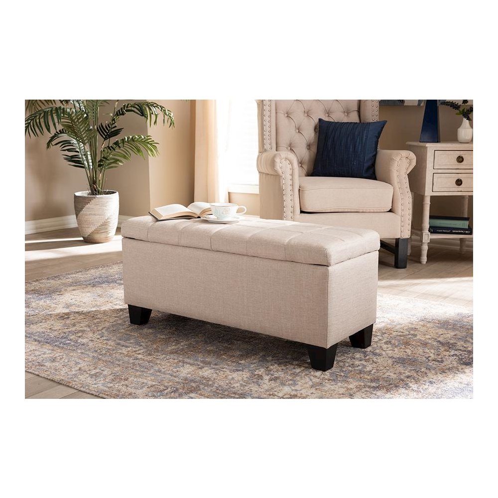 Fera Modern and Contemporary Beige Fabric Upholstered Storage Ottoman. Picture 8