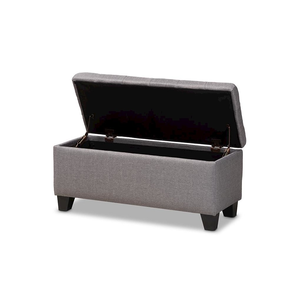Fera Modern and Contemporary Gray Fabric Upholstered Storage Ottoman. Picture 2