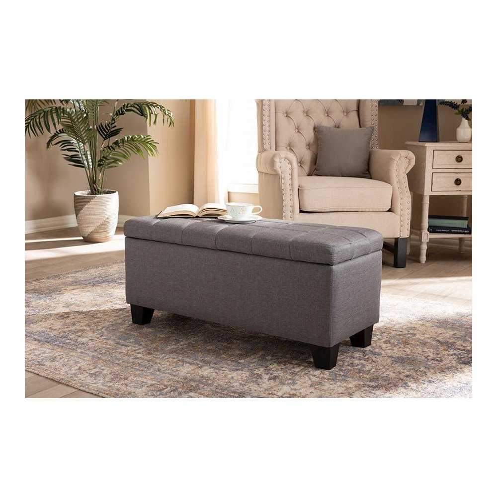 Fera Modern and Contemporary Gray Fabric Upholstered Storage Ottoman. Picture 8