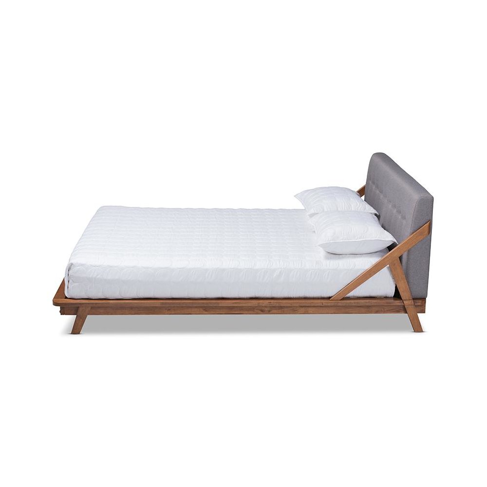 Sante Mid-Century Modern Grey Fabric Upholstered Wood Full Size Platform Bed. Picture 2