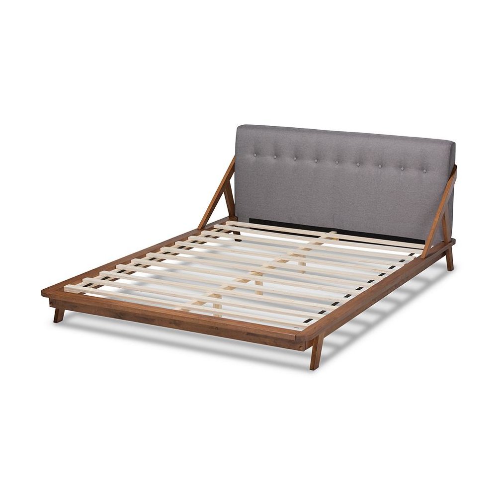 Sante Mid-Century Modern Grey Fabric Upholstered Wood Full Size Platform Bed. Picture 3