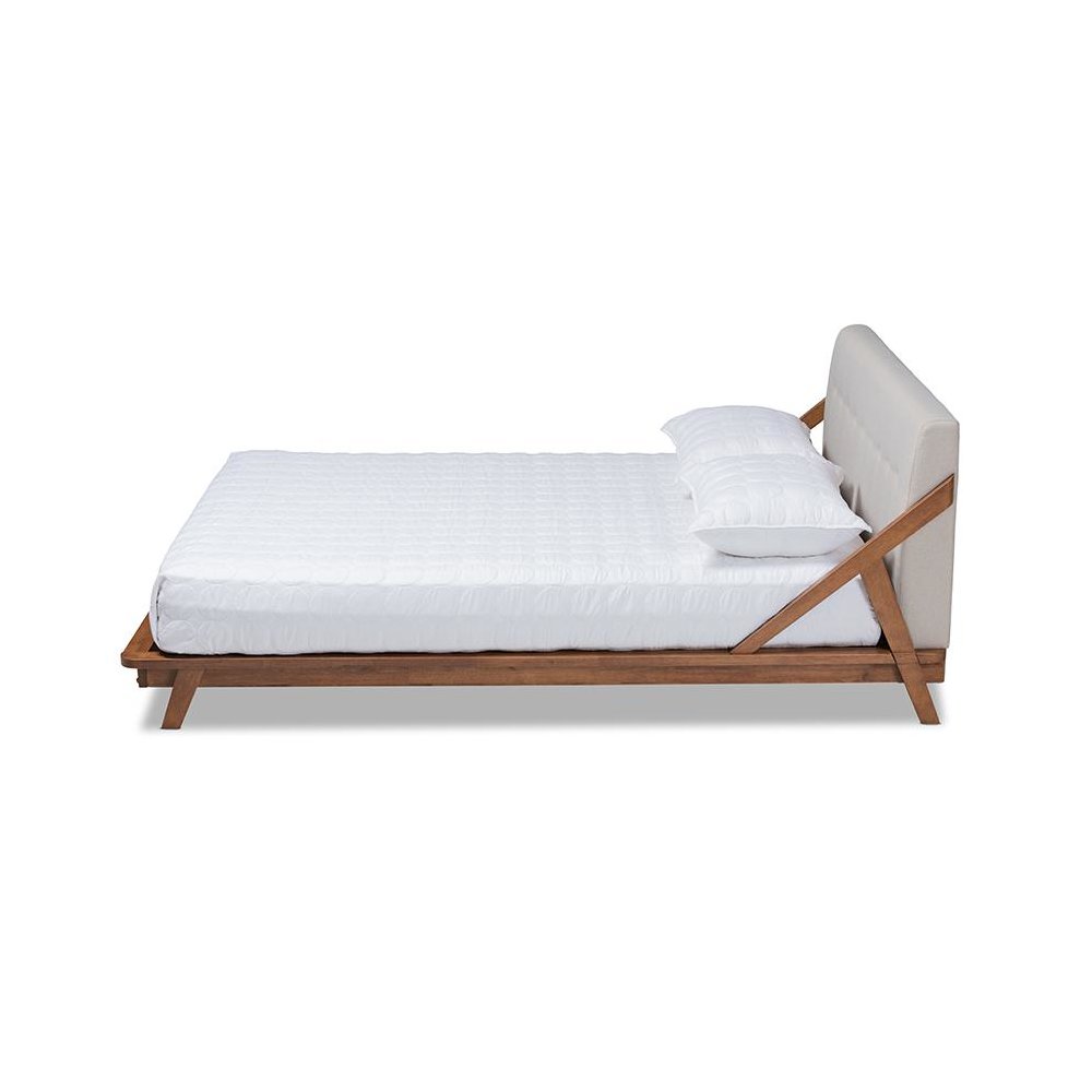 Light Beige Fabric Upholstered Wood Full Size Platform Bed. Picture 2