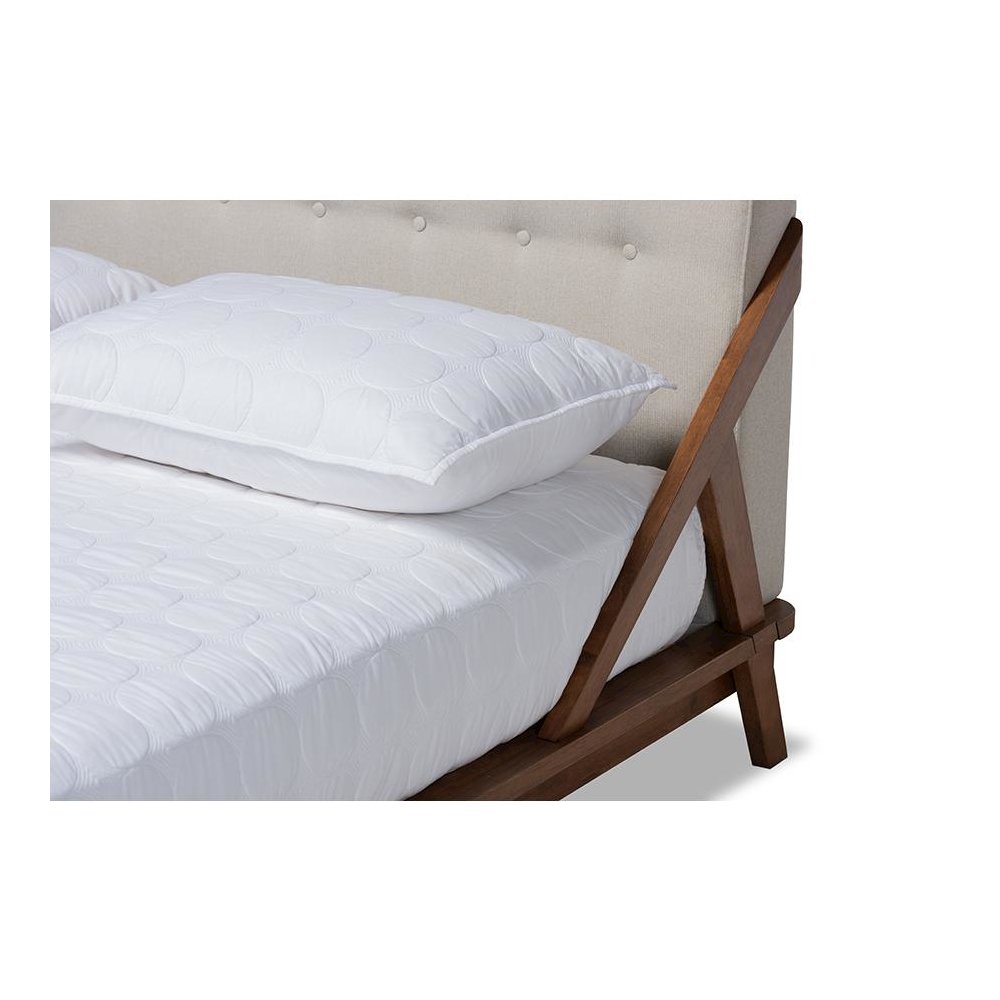 Light Beige Fabric Upholstered Wood Full Size Platform Bed. Picture 5