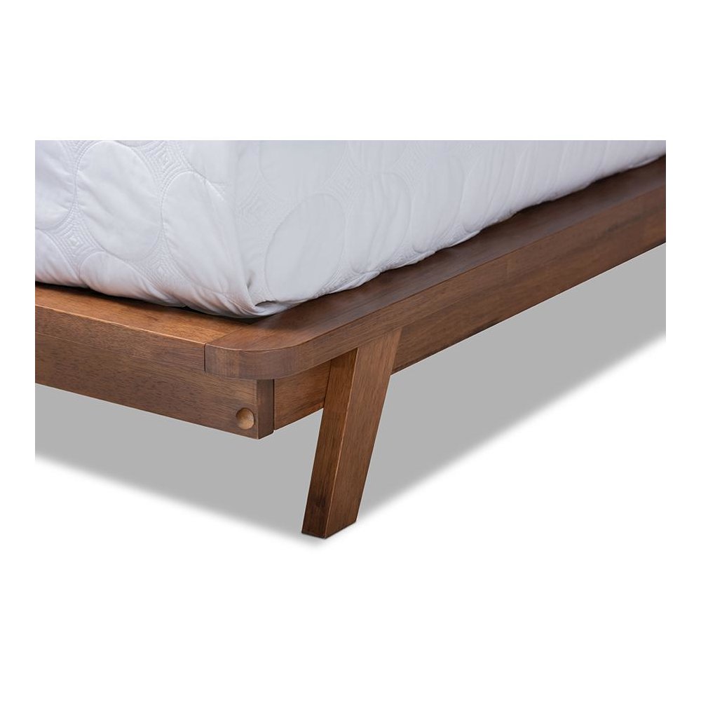 Light Beige Fabric Upholstered Wood Full Size Platform Bed. Picture 6