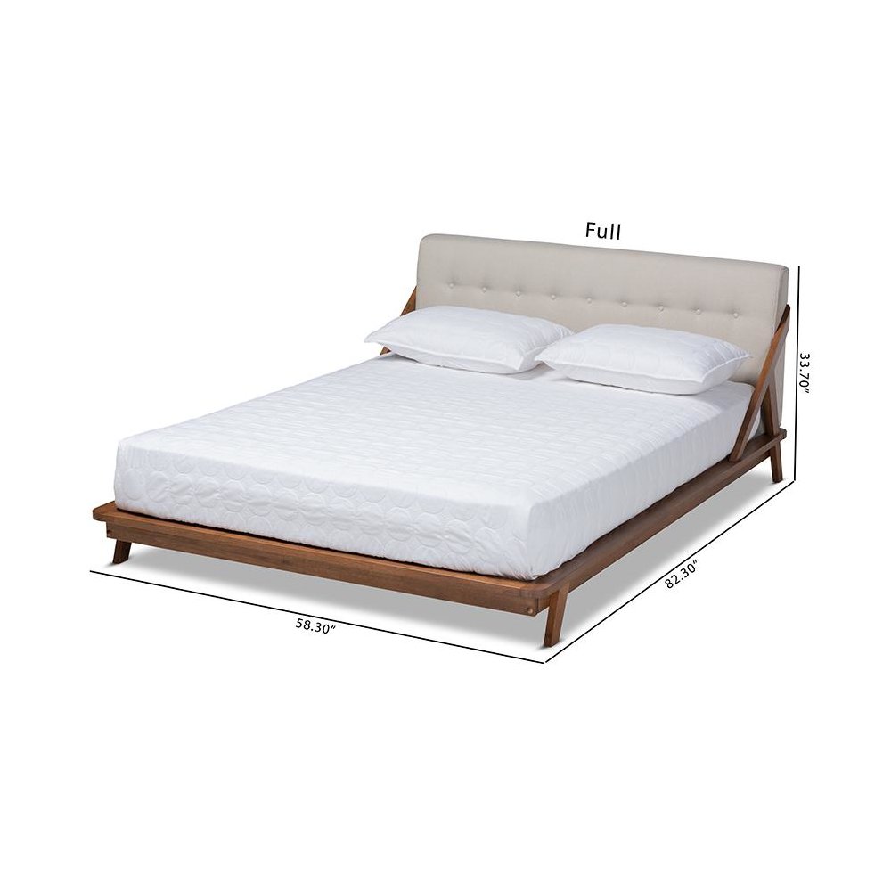 Light Beige Fabric Upholstered Wood Full Size Platform Bed. Picture 9