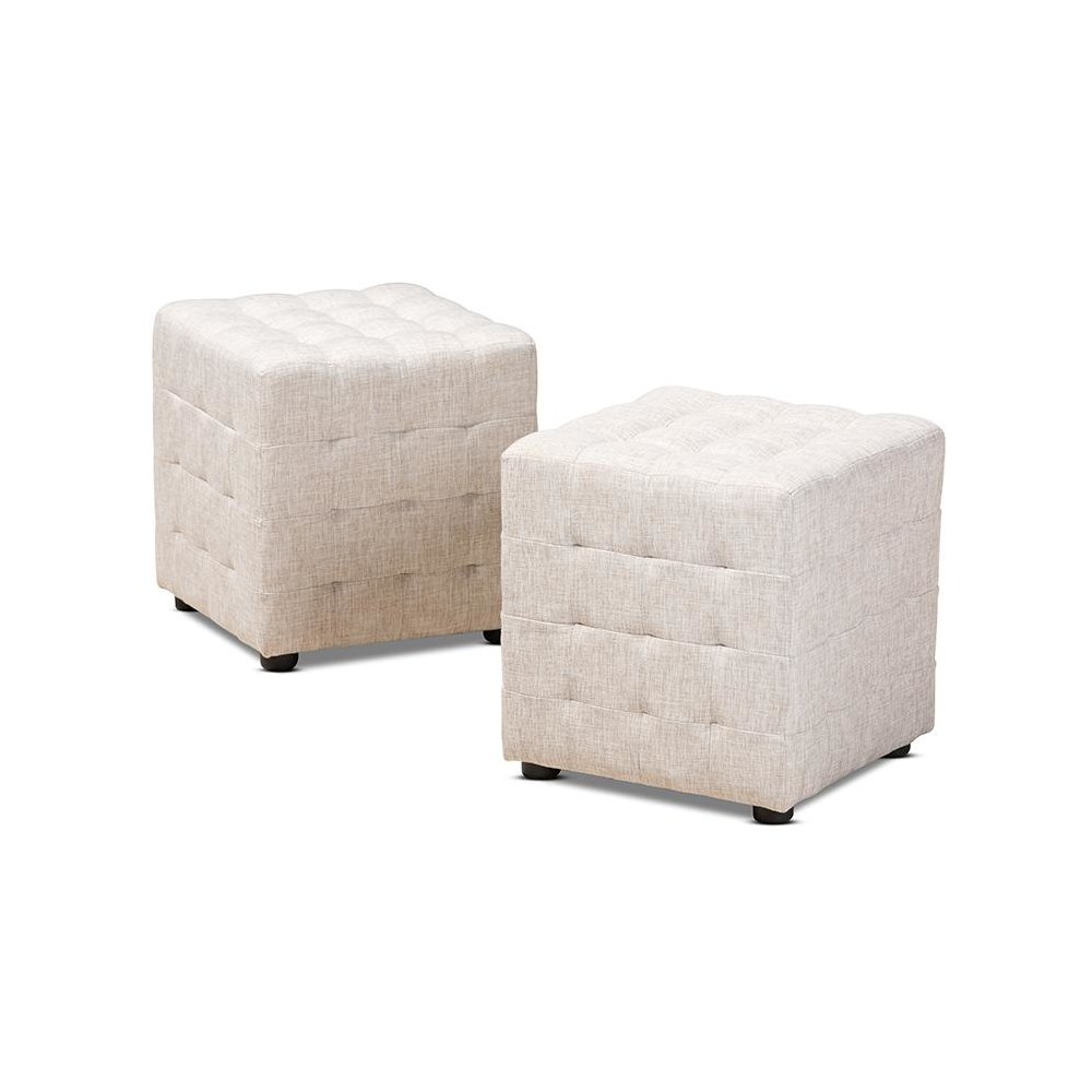 Beige Fabric Upholstered Tufted Cube Ottoman Set of 2. Picture 1