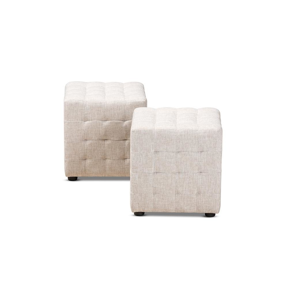 Beige Fabric Upholstered Tufted Cube Ottoman Set of 2. Picture 2