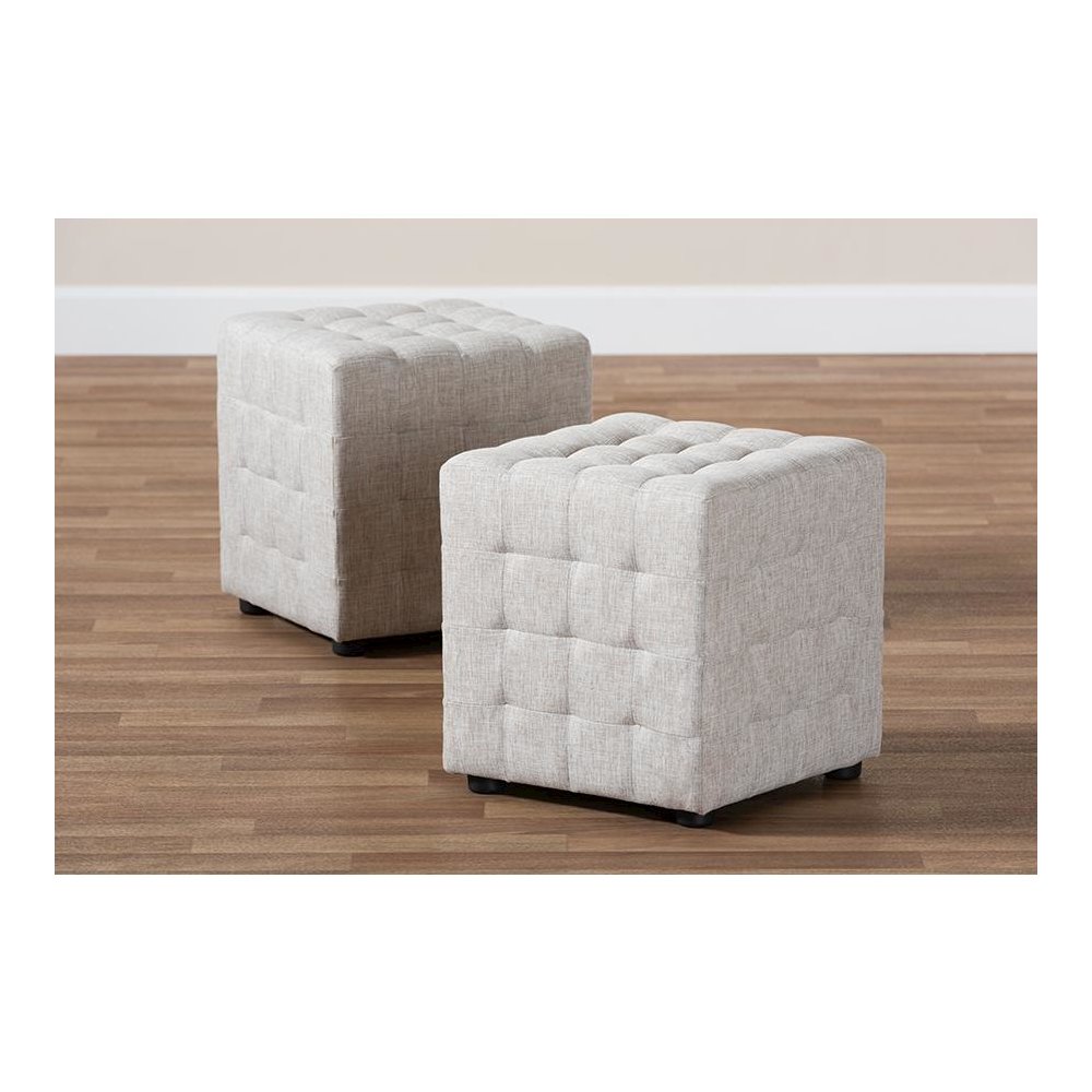 Beige Fabric Upholstered Tufted Cube Ottoman Set of 2. Picture 5